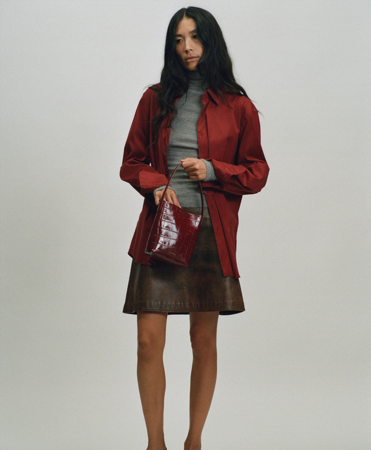 Mansur Gavriel Mini Everyday Cabas – Oxblood Croc – detail 2